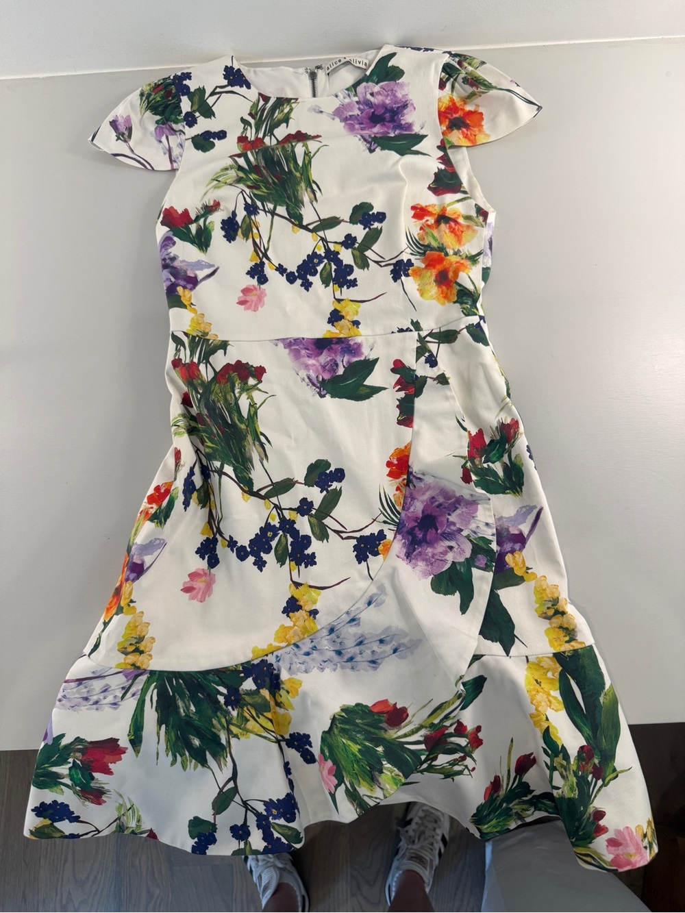 Alice + Olivia White Floral Dress with Multicolor Bloom Print